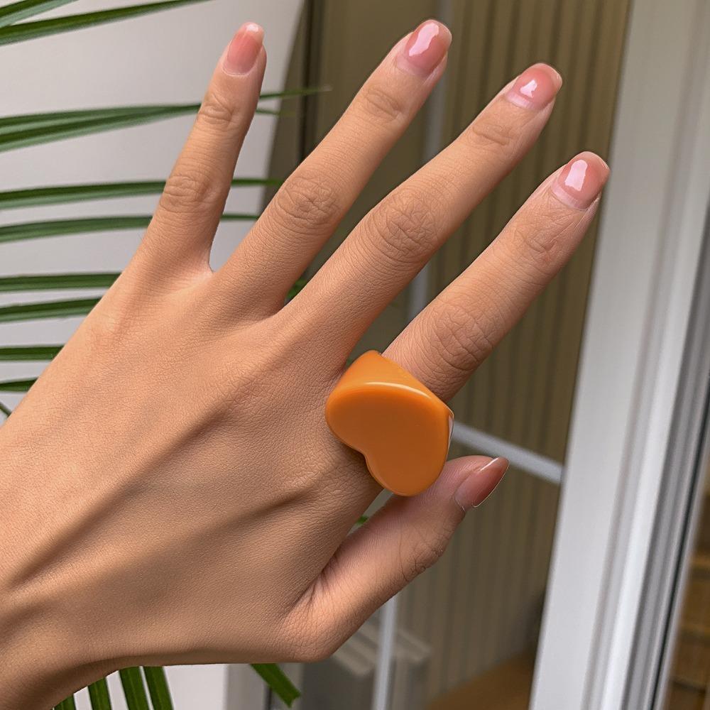 Simplicity Peach Heart Shaped Ring Personality Ring New Resin Geometric Ring