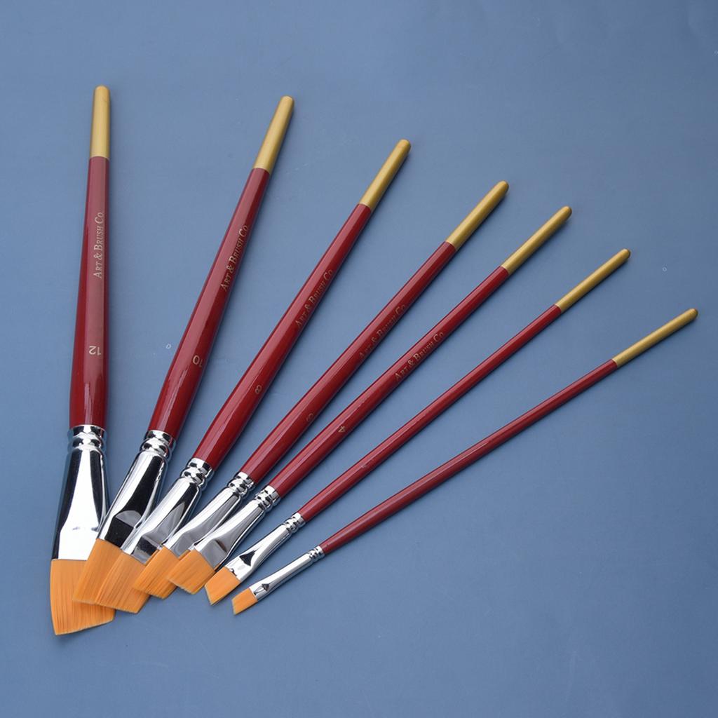 Nylon Hair Painting Brush Oblique Flat Tipped Artist Paint Brushes Art Supplies