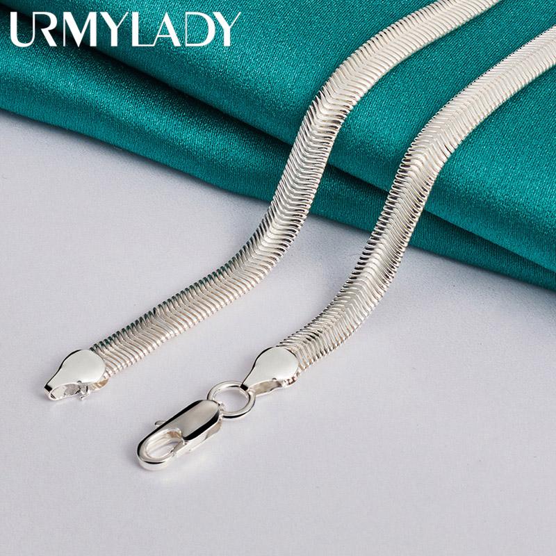 URMYLADY 925 Sterling Silver Flat Snake Chain 16-26 Inch Necklace For Women Jewelry