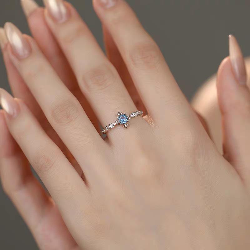 S925 Sparkle Zirconia Aquamarine Adjustable Ring for Women - Light Luxury, High-End Niche Design