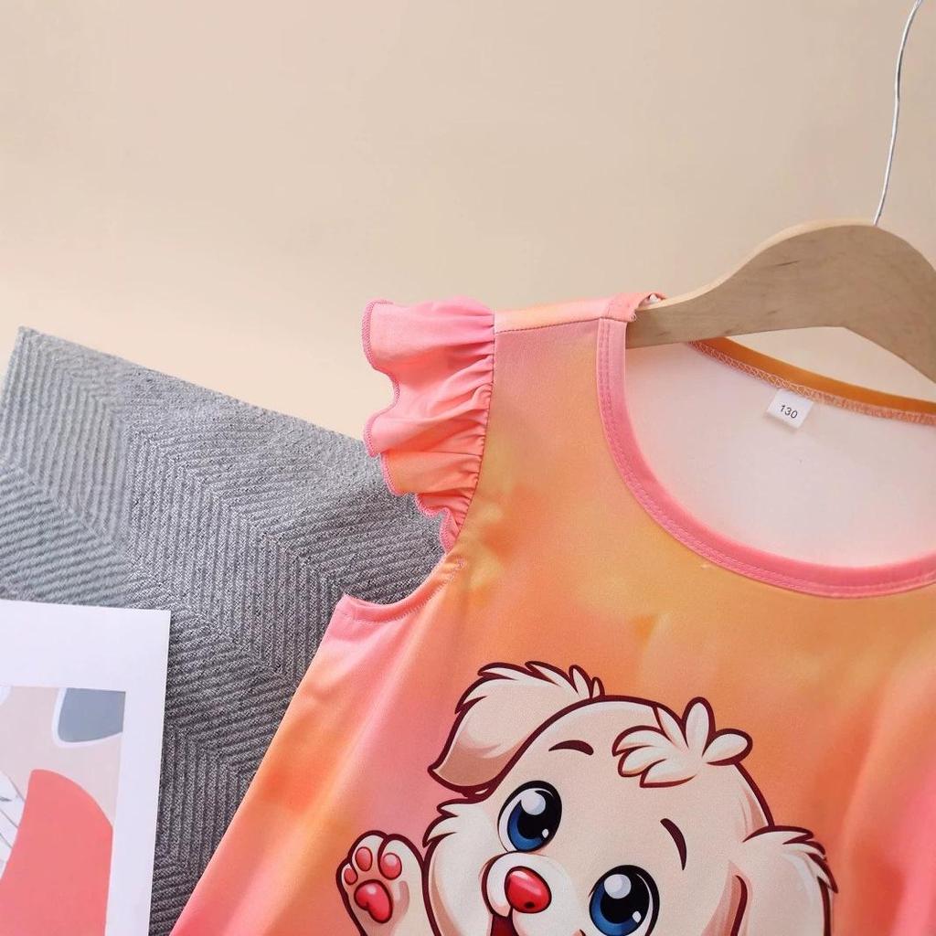 Girls' 3D Dog Print Sleeveless Nightgown Pajamas