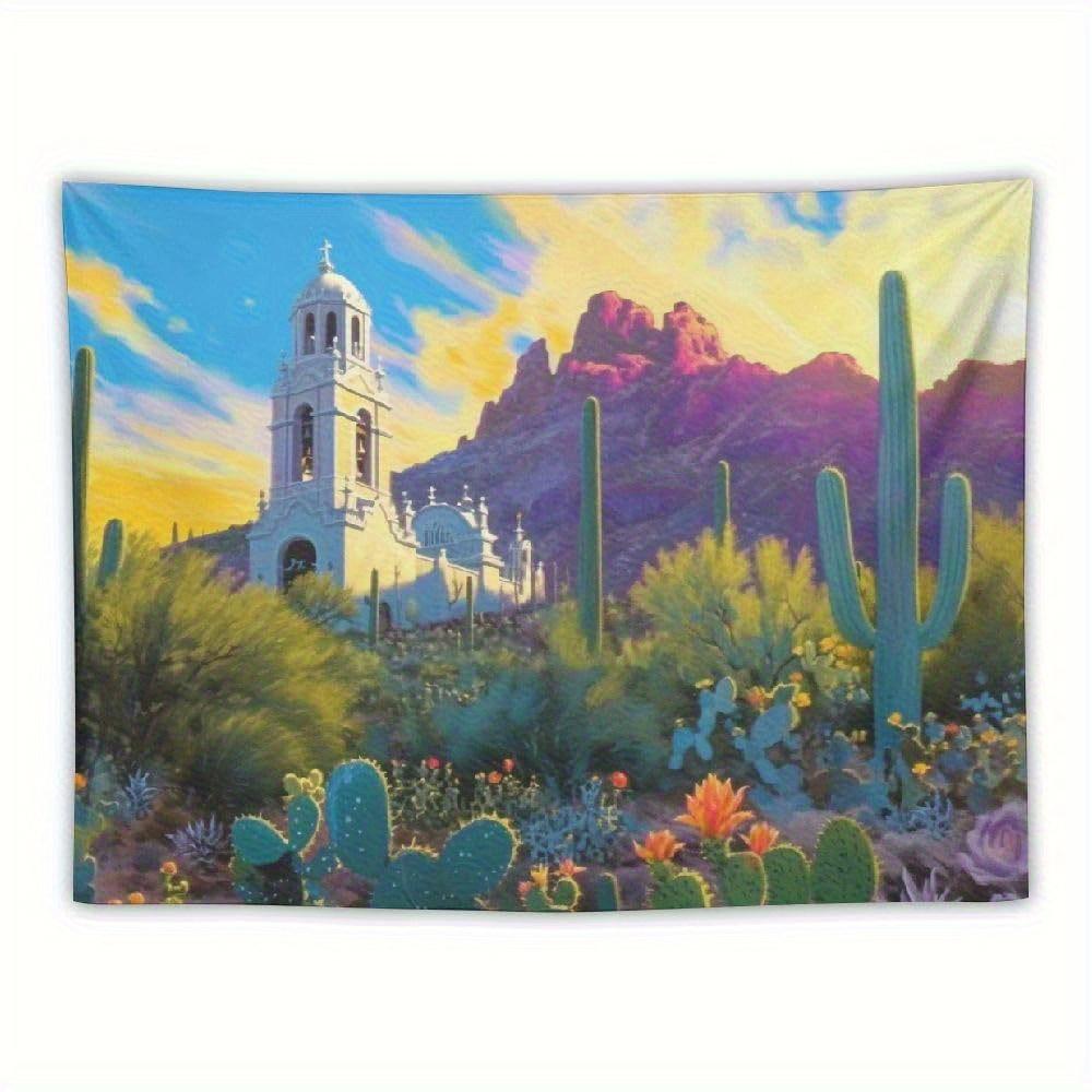 1pc Southwest Cactus Sunset Tapestry Wall Hanging Bohemian Wall Tapestries Aesthetic Wall Decor Boho Home Decoration for Bedro