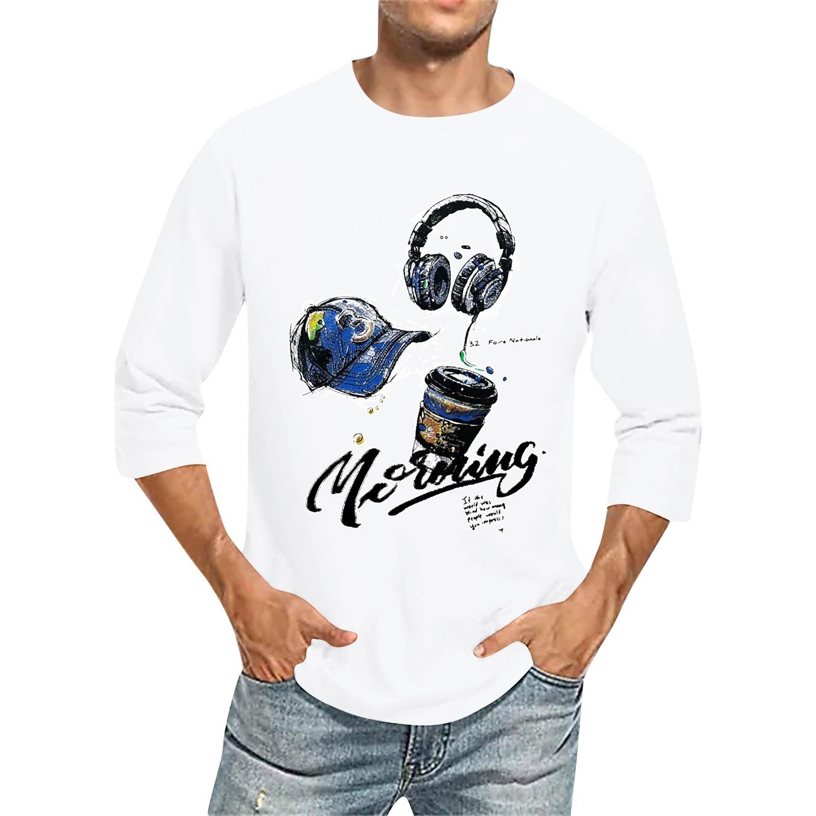

Мужская модная повседневная футболка с принтом и рукавом семь восьмых, круглым вырезом XL белый