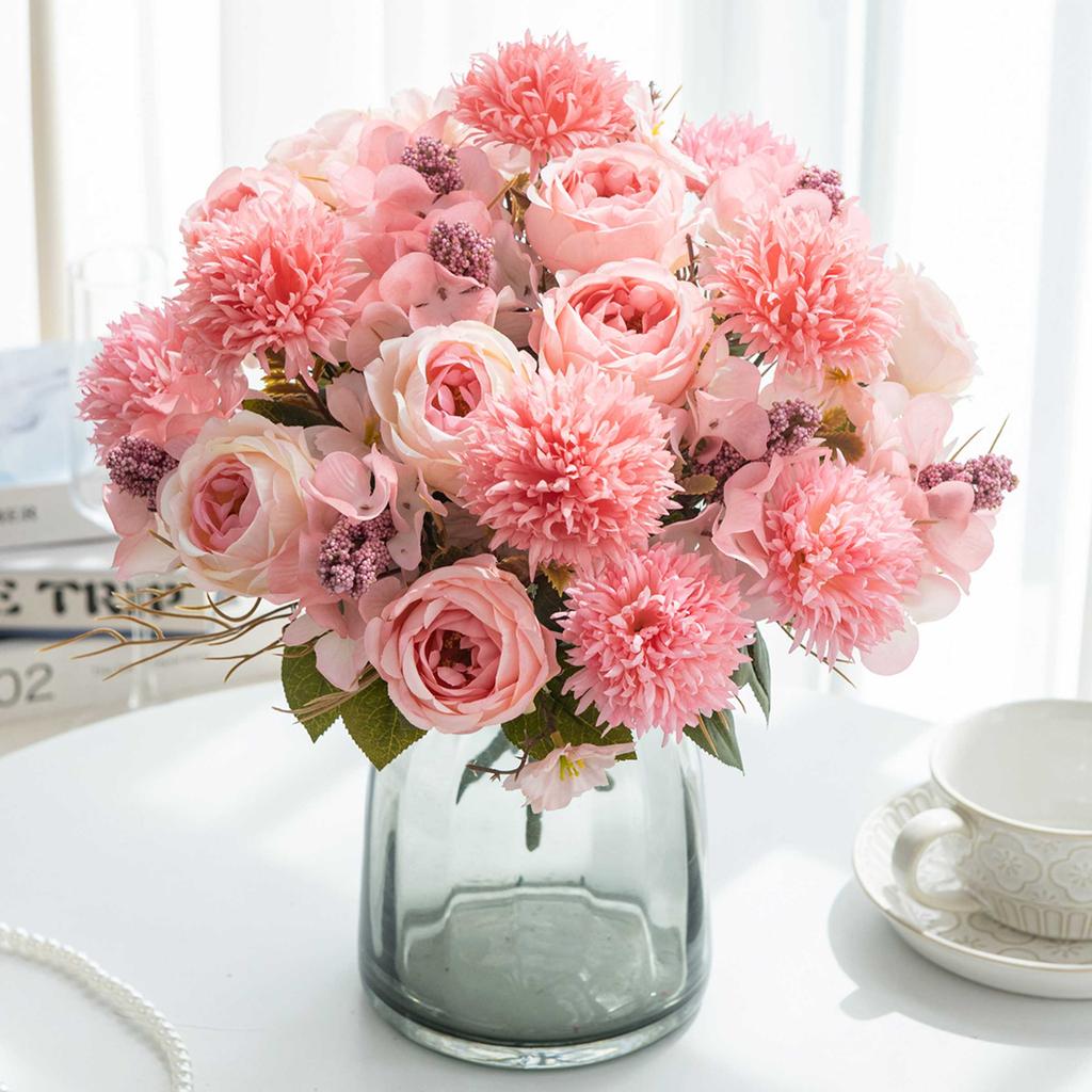 Artificial flower rose decora wedding bridal bouquet garden Valentine's Silk Peony Embroidered Ball Dried Flower Vase Board Gift