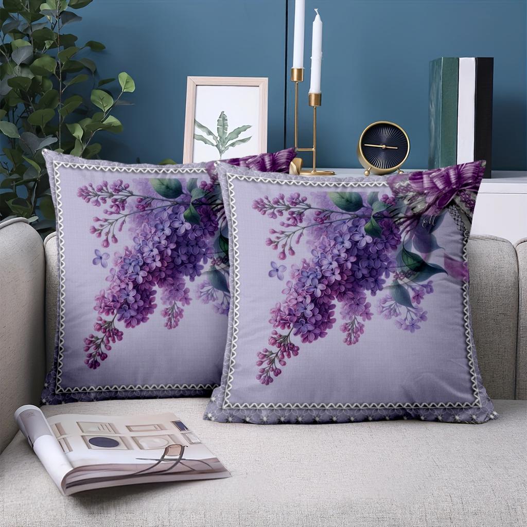 1 pieces -2D flat printing Lilac Patterned Pillow With Lace Edge Decor Polyester pillowcase, sofa decorative cushion cov