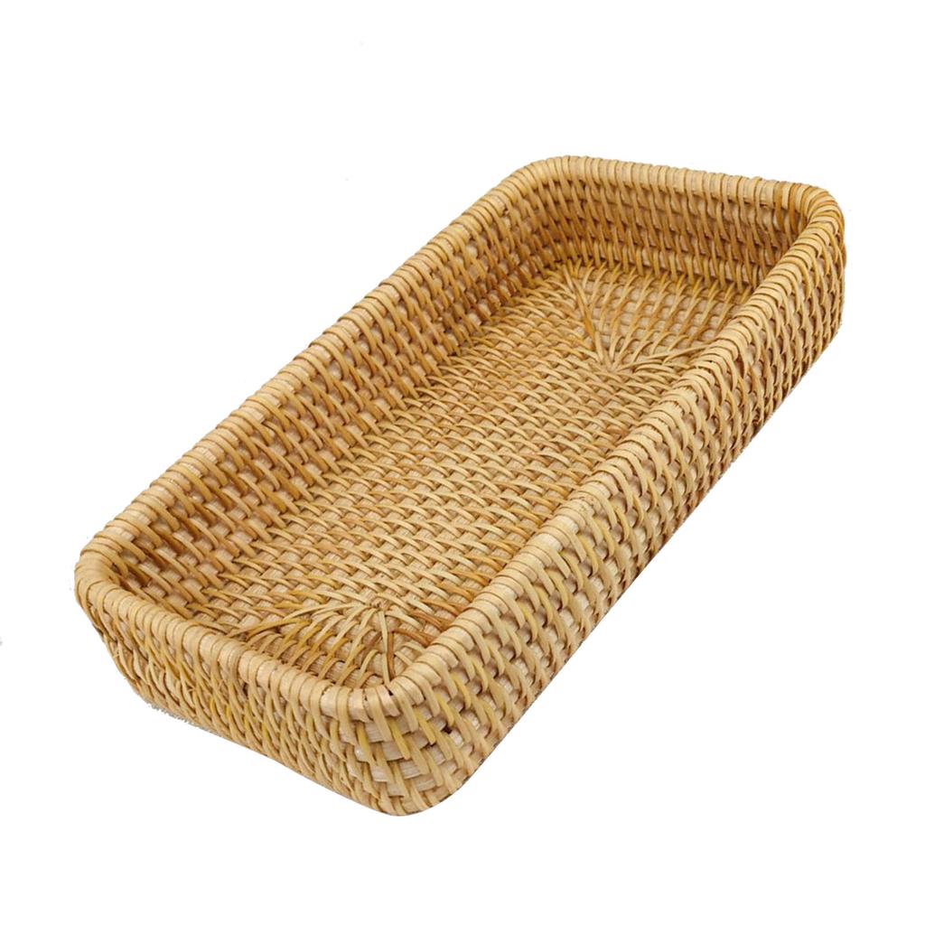 Rattan Tray Tabletop Organization Hand Woven Snack Storage Basket Multifunctional Serving Tray