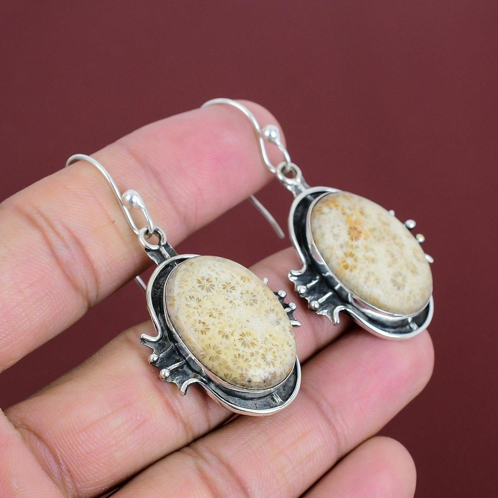 Fossil Coral Earring Handmade Earrings Gemstone Jewelry 925 Sterling Silver Earring Fossil Coral Jewelry Gifts For Women Designer Jewelry
