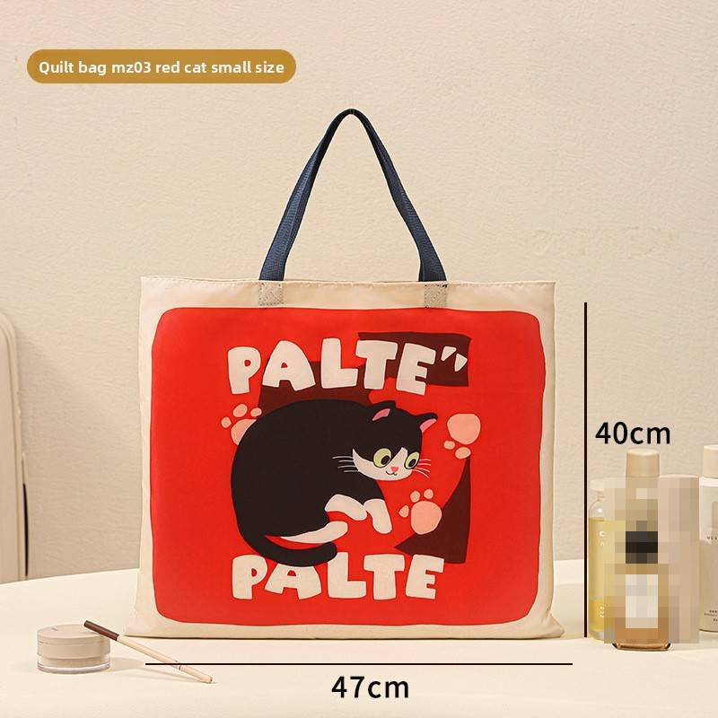 Cartoon Cat Plush Cotton Comforter Storage Bag For Travel And Bedroom Organization