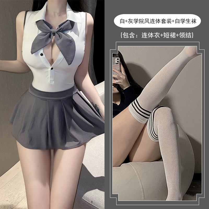 Sex underwear sexy pure desire style student dress backless temptation hot one-piece JK skirt