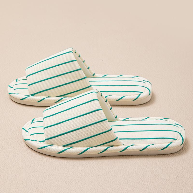Stripe Platform Women Slippers Home Spring Summer Linen Flexible Shoes Girls Casual Indoor Slides Couple Soft Non-Slip Silent
