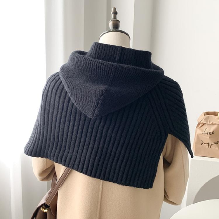 Knit Scarf Cap for Women Solid Color Hooded Shawl Winter Windproof Neckwrap Hat