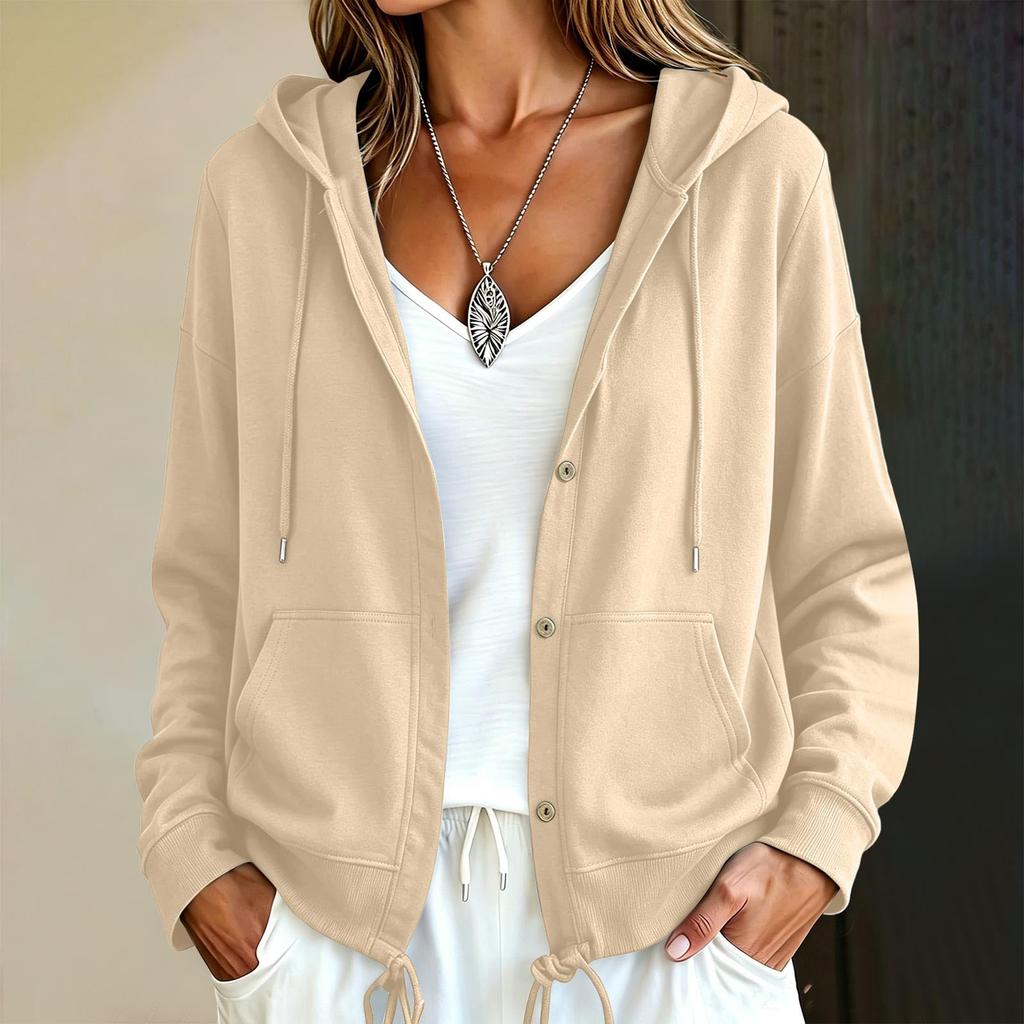 Women's Casual Long Sleeve Button Down Hoodie Jacket