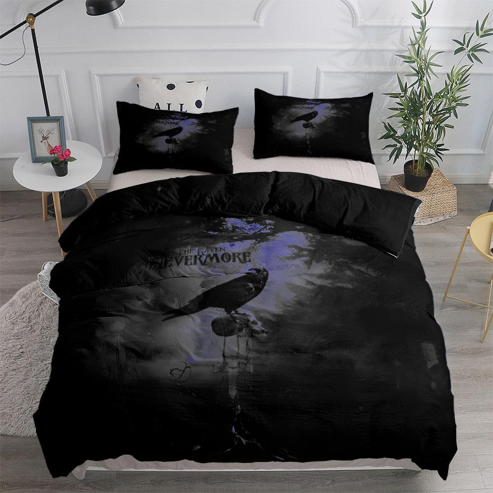 Floral Garden Gothic Raven Duvet Cover Set King Queen Double Full Twin Single Size Bed Linen Set