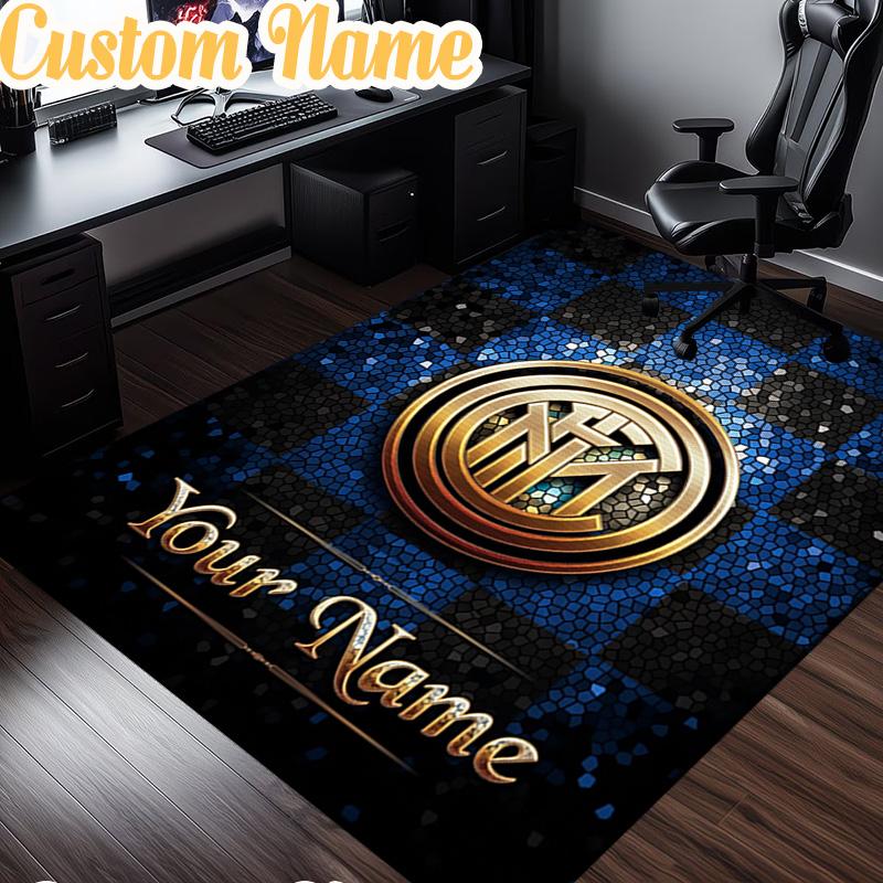 Custom Name Inter Milan Crest Rug, Office Rug, Chair Rug, Carpet for Living Rooms, Doormat Game Rug Home Decor Christmas Gifts