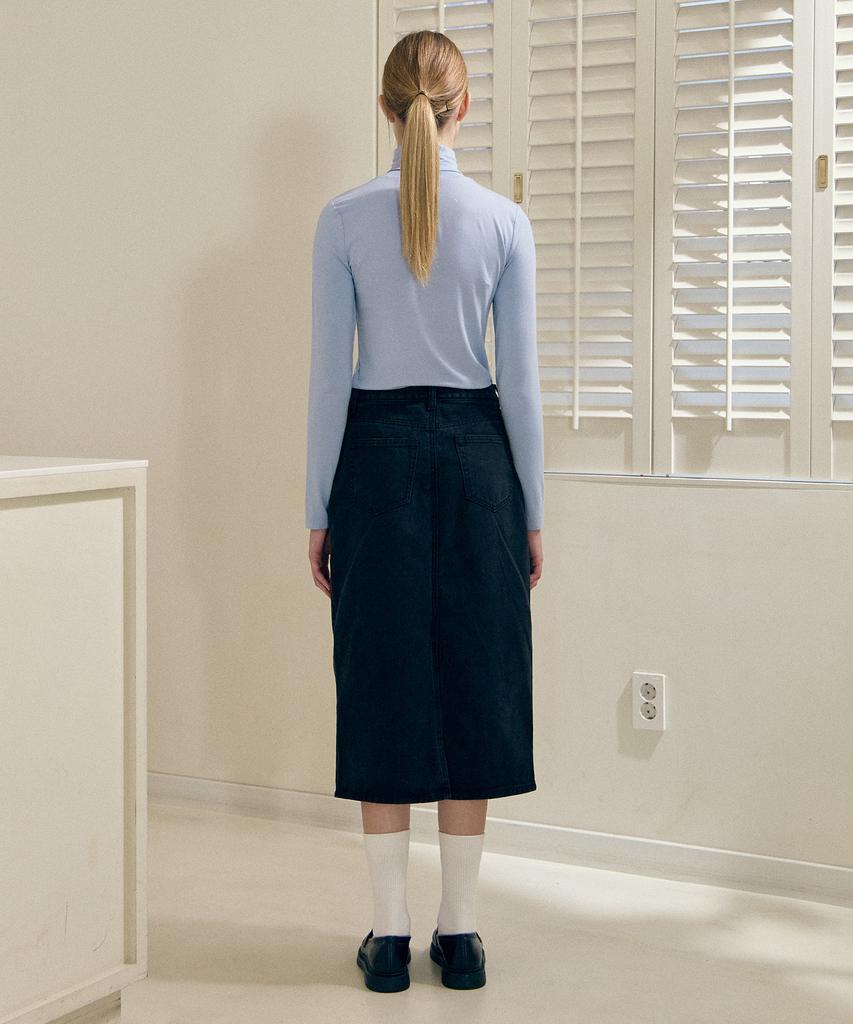 BASIC HOUSE Women'S Stretch Turtleneck Long Sleeve T-Shirt Blue Lats0218