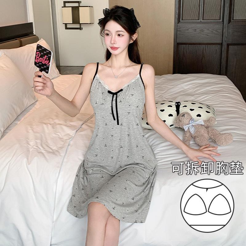 

Summer thin pure want thin suspender modal nightdress lazy sexy slim pajamas with chest pads loungewear spot M