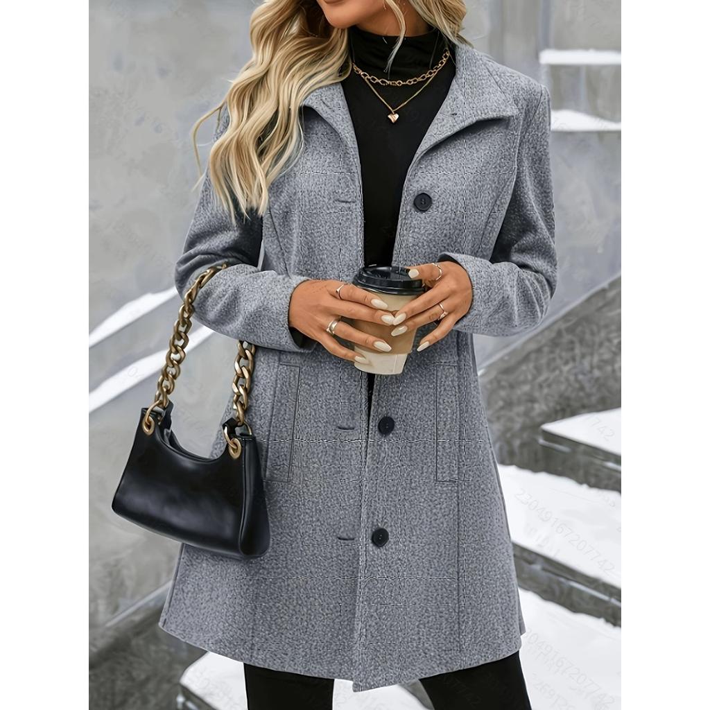 Fall Winter New Women's Mid-long Notched Collar Wool Blend Single-breasted Casual Coat