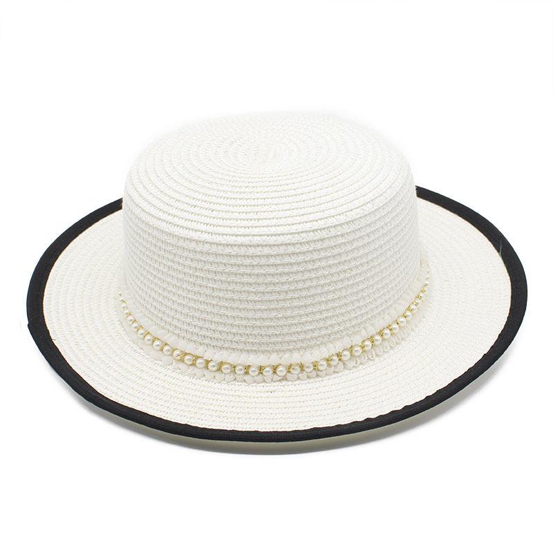 Straw Hat Women'S French Retro Small Fresh Hat British White Flat Top Top Hat Trendy Ins Summer