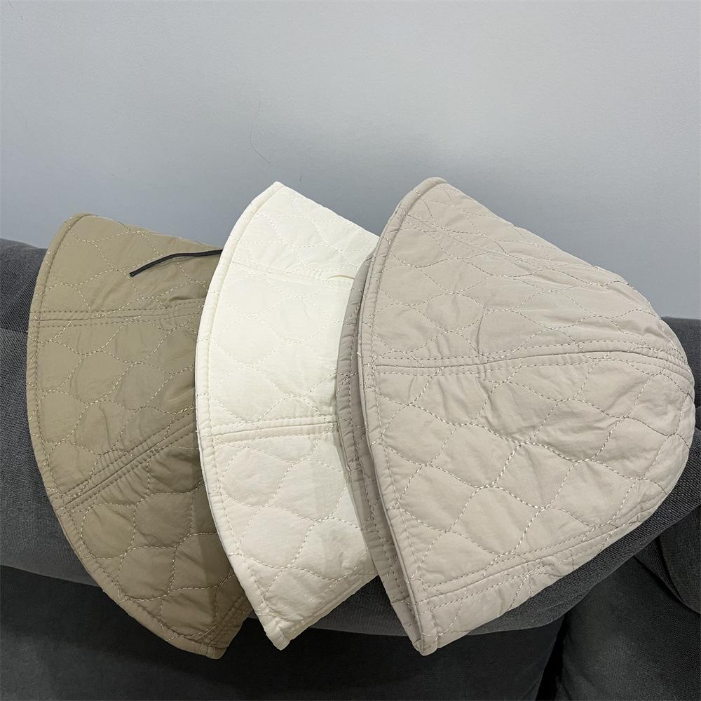 Autumn and Winter Warm Down Cotton Plaid Black Bucket Hat Women's New Casual Face Small Bucket Hat Women