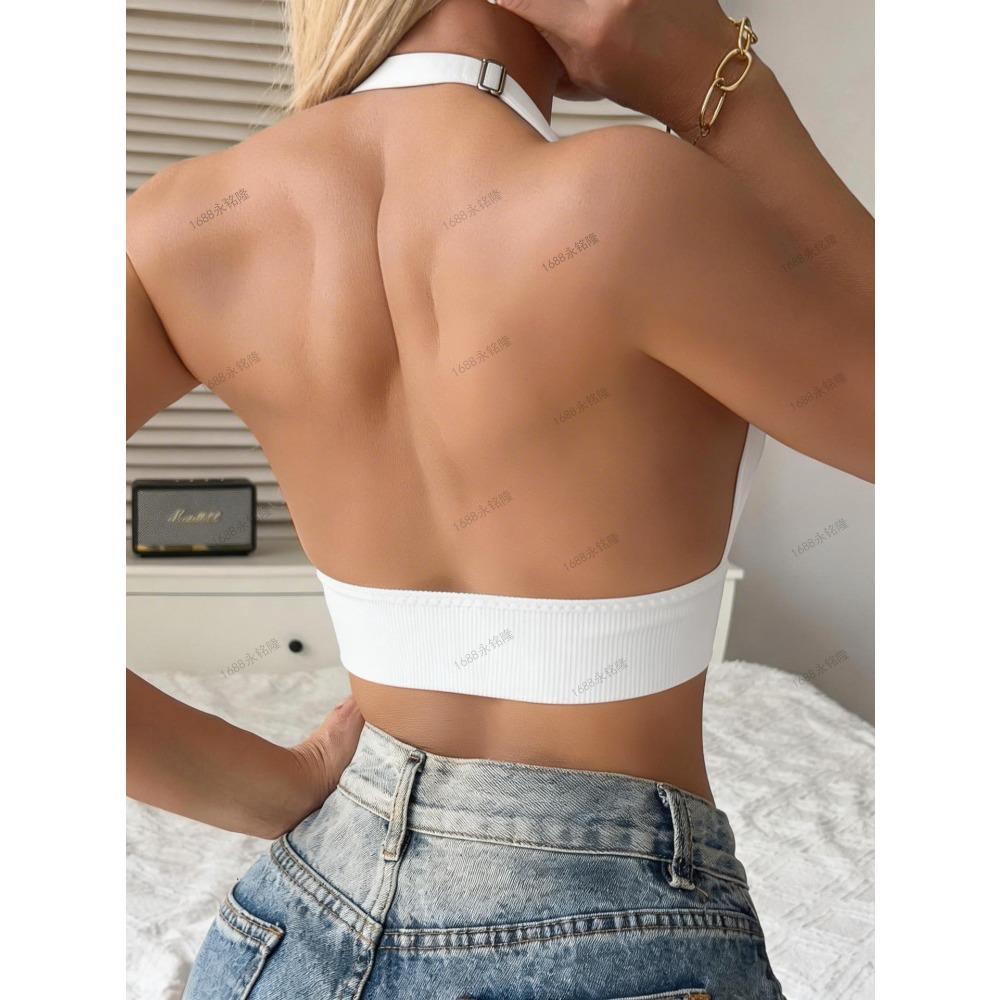 Wireless Front Closure Lace Bra, Soft Comfortable Deep V Halter Backless Beauty Underwear for Women