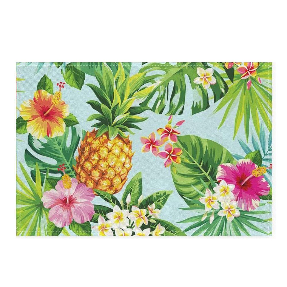Heat Resistant Table Mat Anti Slip Tableware Pad Green Plants Linen Placemat  Table Decoration