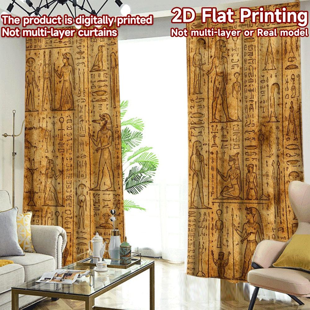 2D FLAT PRINTING 2pcs Curtains (Without Rod) Ancient Egyptian Symbols(2) Popular Minimalist Curtains Machine Washable Fabric