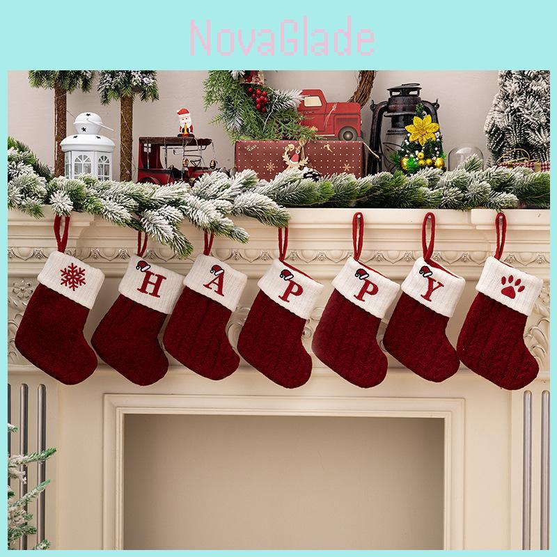 Exquisite Red Knitted Christmas Stockings With Embroidered Letter Designs For Festive Decor