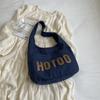 Student Shoulder Bag Letter Print Denim Bag Women's Large Capacity Commuter Tote Bag