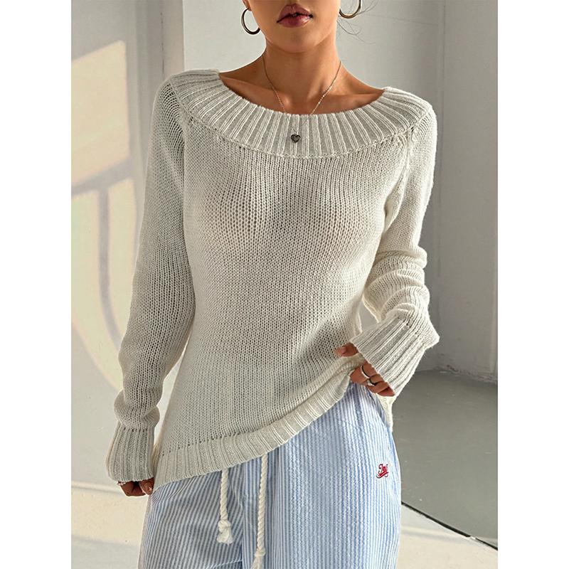 Women's Sweater Autumn Winter Ventilate Fashion Solid Color Rib Knit Long Sleeve One-Shoulder Casual Sweater