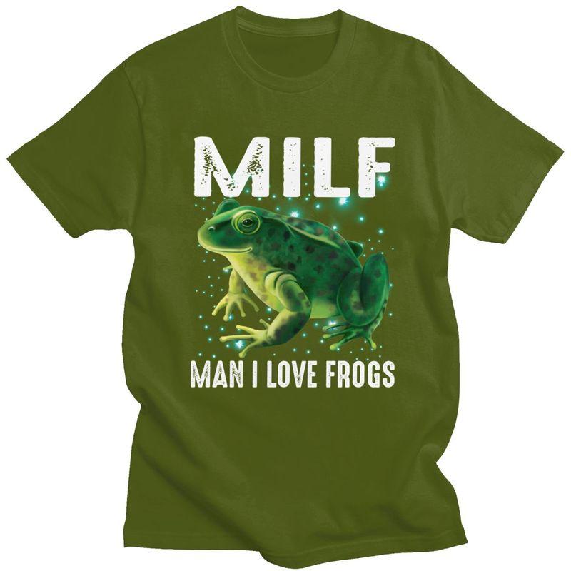 MILF Man I Love Frogs Tshirt for Men Short Sleeves Casual T Shirt Tshirt Slim Fit Pure Cotton Tee Valentines Day Gift
