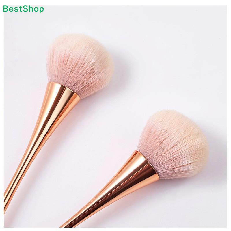Large Fluffy Pink Powder Makeup Brush,Gold Curved Handle Loose Powder Brush for Blush, Highlighter & Setting Powder
