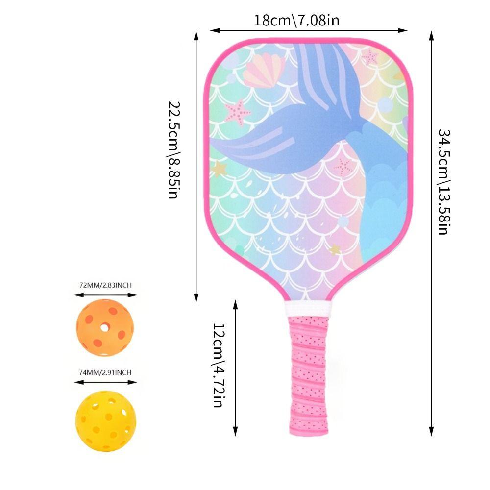 Mermaid Cat Pickleball Paddle with 2 Pickleballs Cartoon Pickleball Paddle Set Honeycomb Core Lightweight Sports Paddle