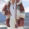 Manteau à capuche pour femmes, mode épissage, ample, peluche, manches longues, fermeture éclair, poche, hiver