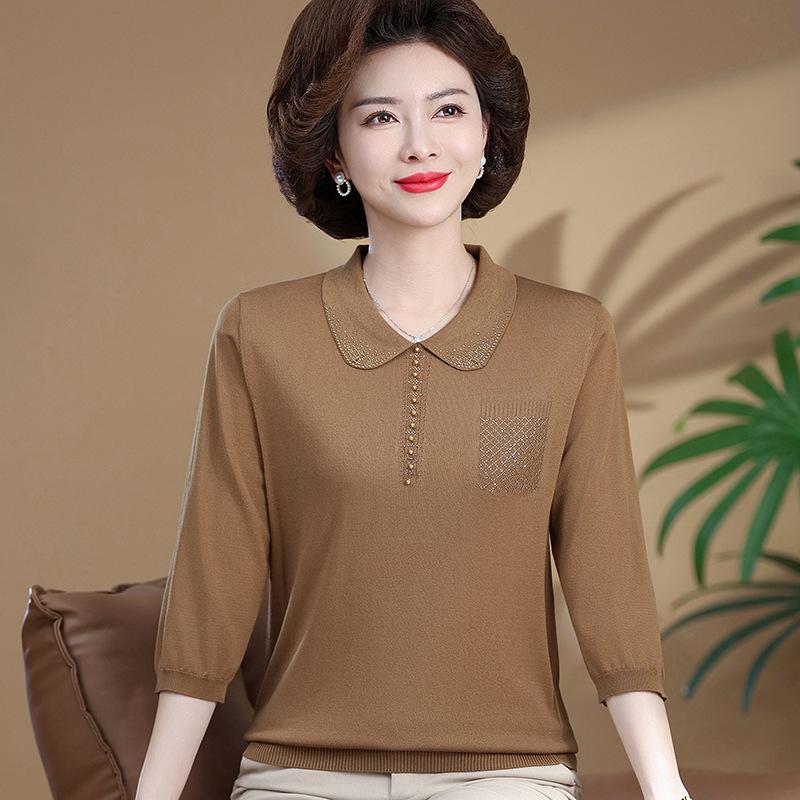 

2024 Stylish Autumn T-Shirt for Middle-aged Women - Base Layer Top for 59-year-olds M (85-105 lbs) темно-коричневого