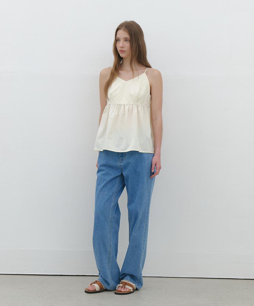 CLUNY Summer Strap Shirring Peplum Blouse - Cream Butter