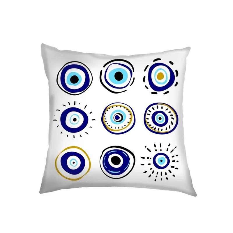Mandala Floral Print Pillow Case Turkish Blue Evil Eye Cushion Sofa Cases Home Square Throw Pillow Cover Living Room Decoration