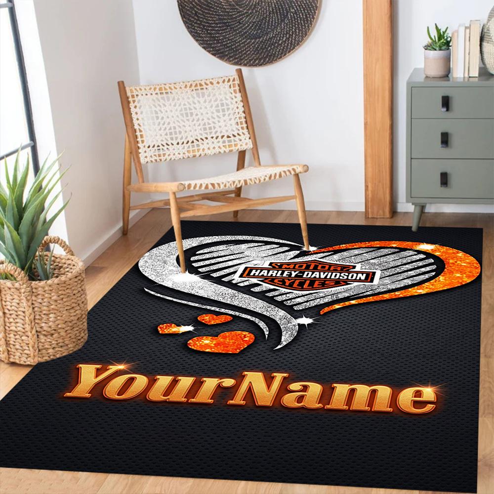 Harley-davidson Motorcycles Personalized Name Area Rug Suitable for Outdoor Game Room Foyer Dining Room Antislip Carpet Anime Office Decor