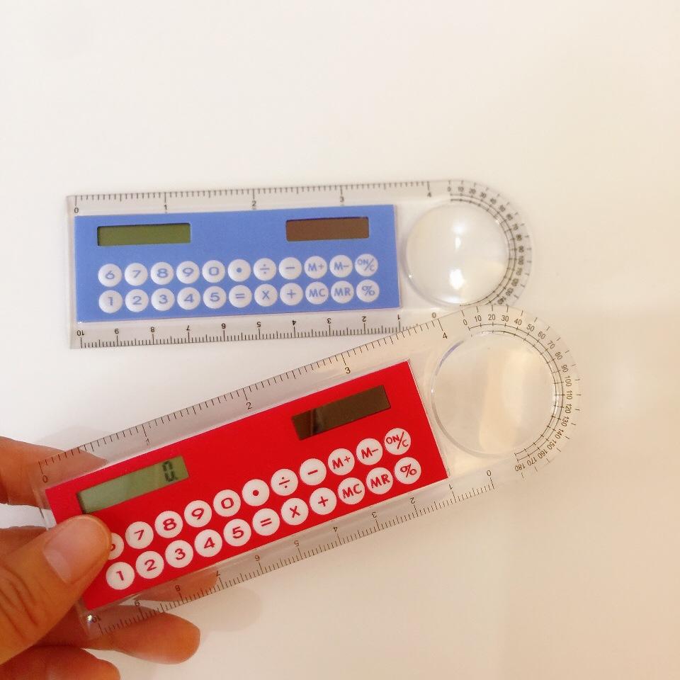 Mini Ultra-thin Straight Ruler With Solar Calculator Magnifier Multifunction Calculator 10cm School Office Supplies