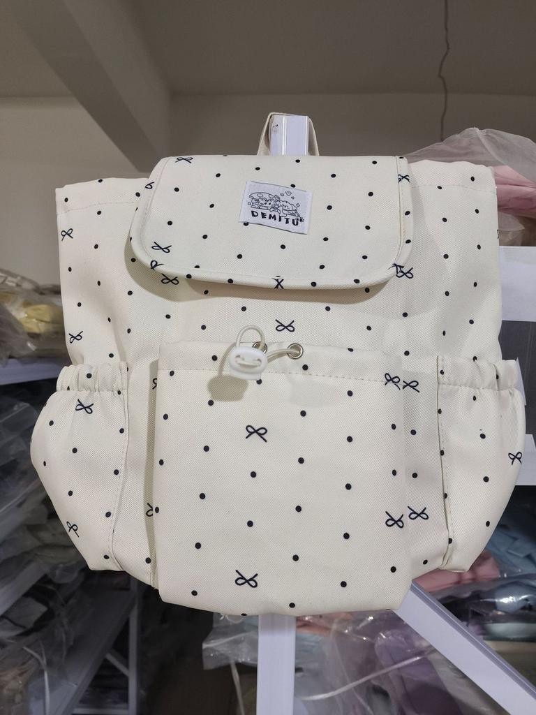 College Style Bow Dot Nylon Backpack For School And Travel With Laptop Storage
