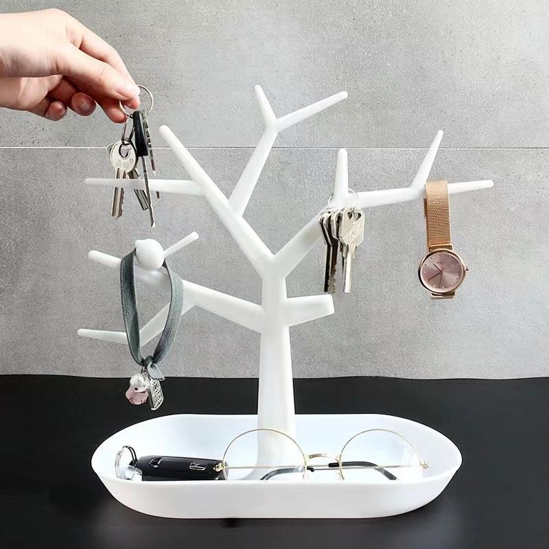 

Multi-Functional Key & Jewelry Organizer: Entryway Wall-Mounted Key Rack Desktop Display Stand with Jewelry Tray Storage Solution for Accessories
