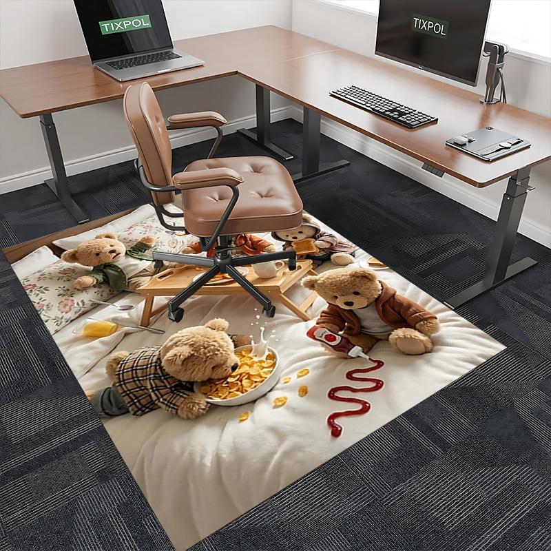 1pc Teddy Bear Breakfast Scene Chair Mat - Anime Cartoon Design, Anti-Slip Carpet for Office and Home Decor, Suitable for All Seasons.C022