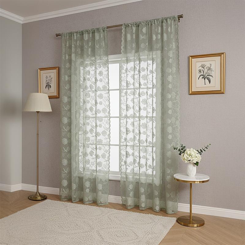 French Korean Wave Lace Gauze Curtain Living Room Bedroom Balcony Curtain Embroidery Partition Finished Curtain