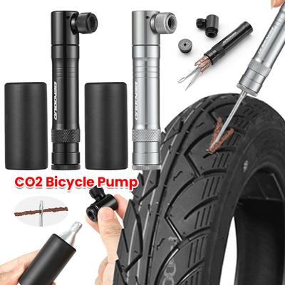Gonfleur d'air CO2 avec Outil de Réparation de Pneu Tubeless Valve Schrader & Gonfleur de Pneu Portable Alliage d'Aluminium pour Vélo VTT Route