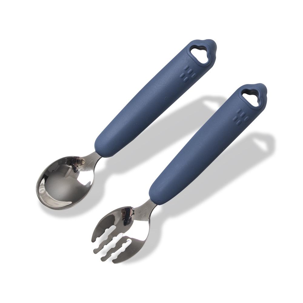 Adorable Self-Feeding Fork & Spoon Set for Toddlers - 316 Stainless Steel with Silicone Handle