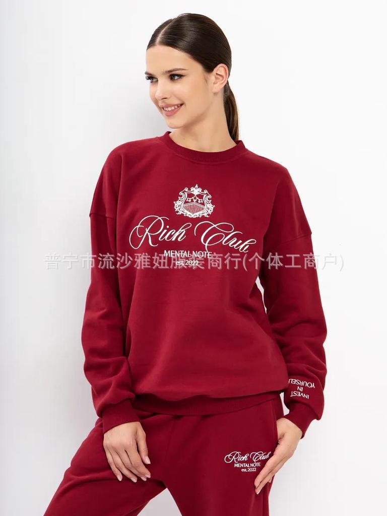 Women's Trendy Casual Loose Fit Round Neck Print Pullover Hoodie - American Style Autumn & Winter Fashion