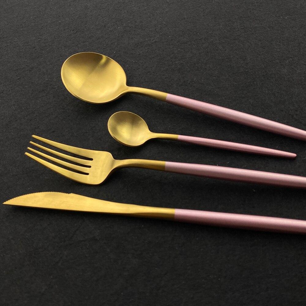 5Pcs Matte Round Handle Silver 18/10 Stainless Steel Cutlery Set Knife Dseert Fork Spoon Tableware Dinnerware Flatware Set