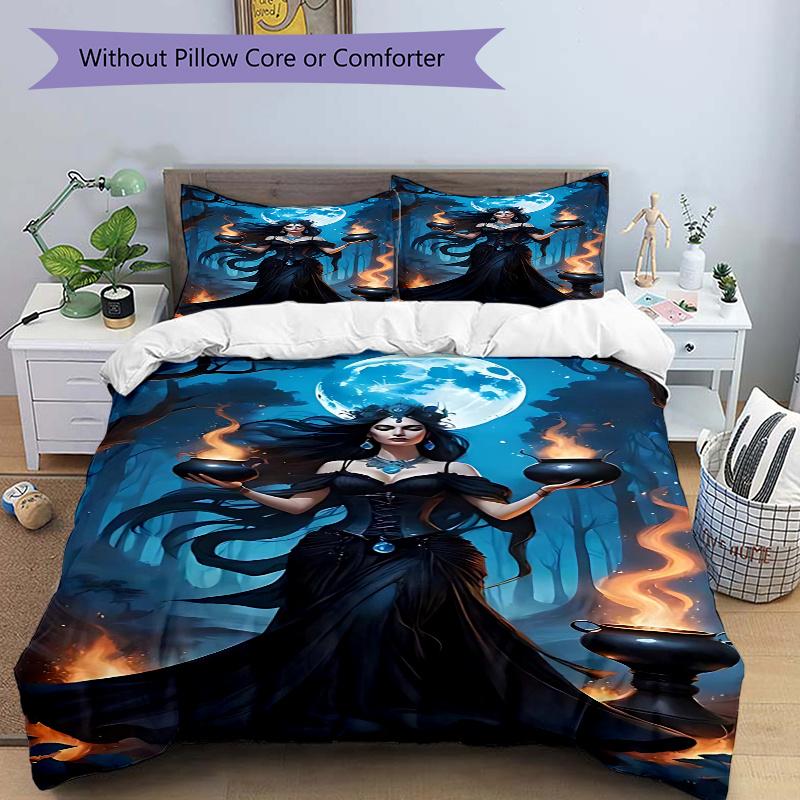 3pcs Anime Witch Decorative Bedding Set - Includes One Quilt Cover and Two Pillowcases (No Core) - Perfect for Bedroom and Guest Room Decoration, Feat