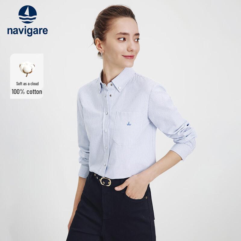 Navigare Women s 2026 Spring Long-Sleeve Cotton Striped Shirt L