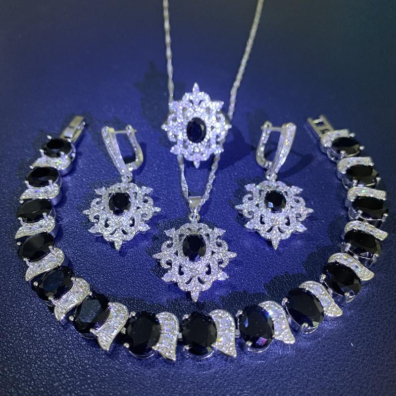 Multi Color Set with Zircon Earrings Bracelets Rings Necklaces Stylish Wedding