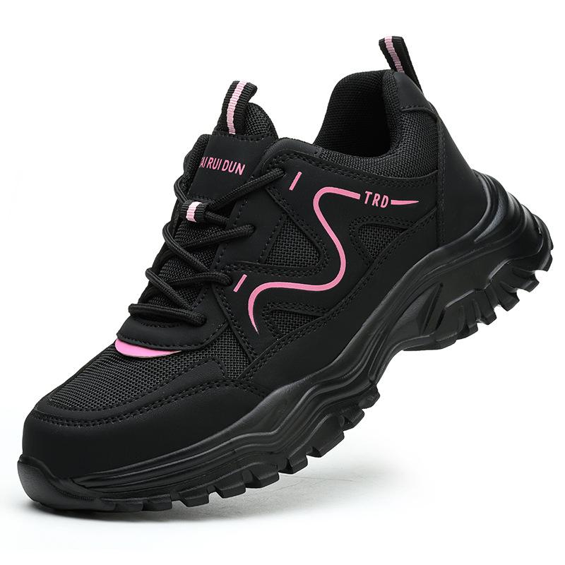 Scarpe da Lavoro Nere Protettive Leggere Antiscivolo Punta in Acciaio Scarpe di Sicurezza Donna Sportive Traspiranti Scarpe da Ginnastica da Lavoro Stivali di Sicurezza